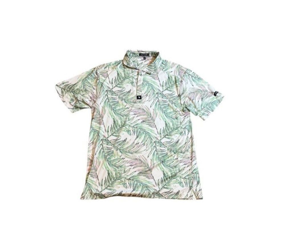 Bad Birdie Mens Tropical Leaf Print Golf Polo Shirt Size Large - Performance